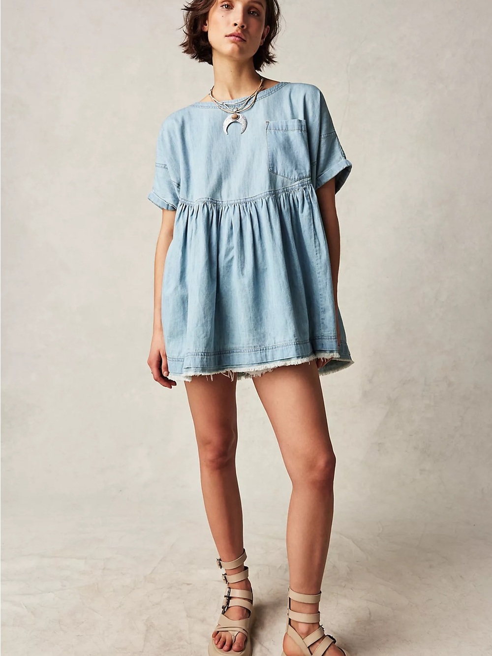 We the free moon city denim dress shirt sz S